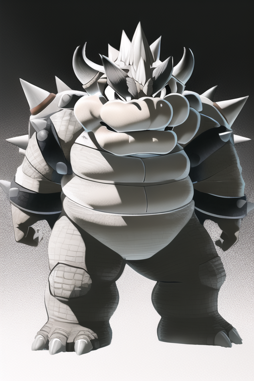 02818-3185627413-, bowser, standing, masterpiece, best quality, greyscale,.png